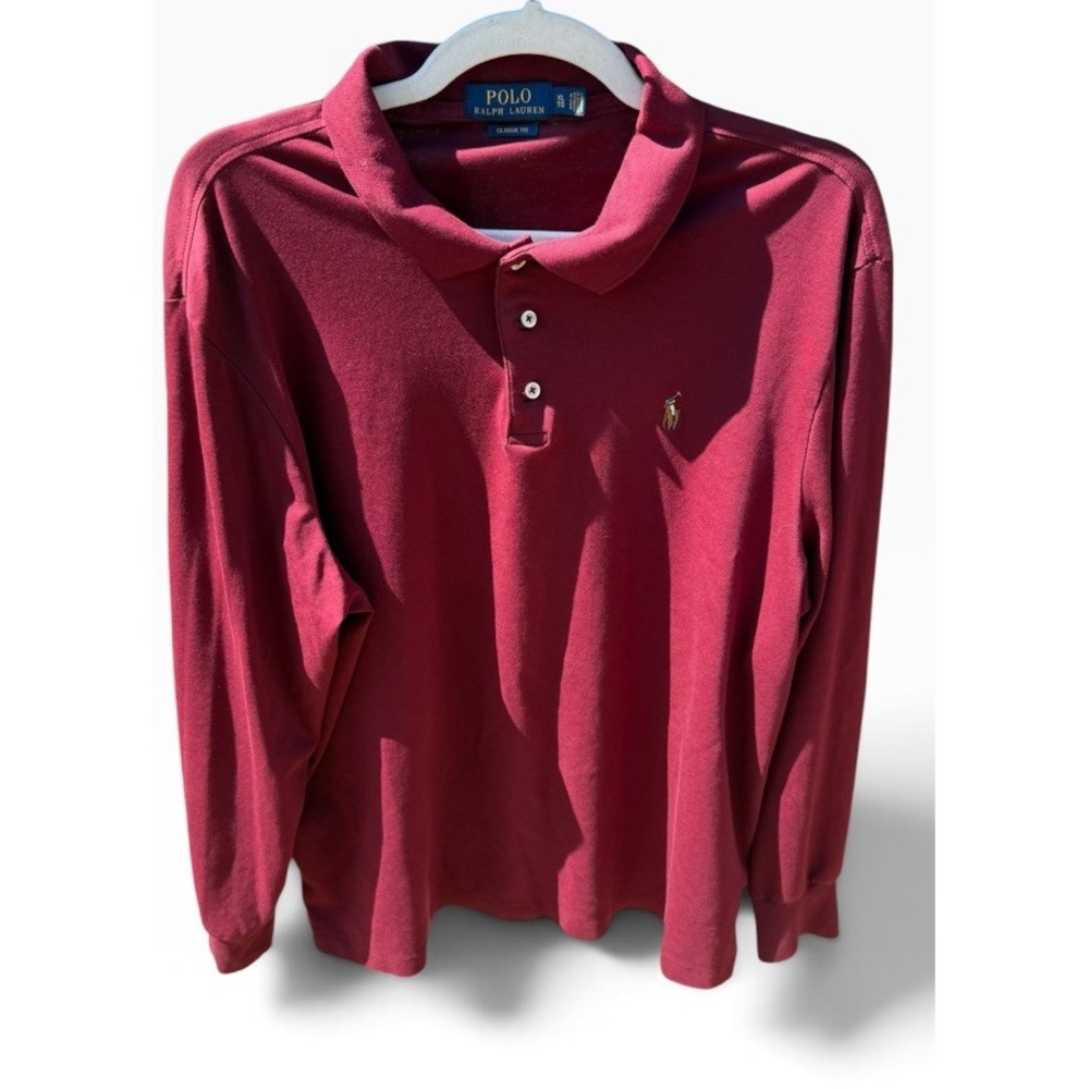 Polo Ralph Lauren Mens XL Burgundy Long Sleeve Pima Soft Touch Polo Shirt